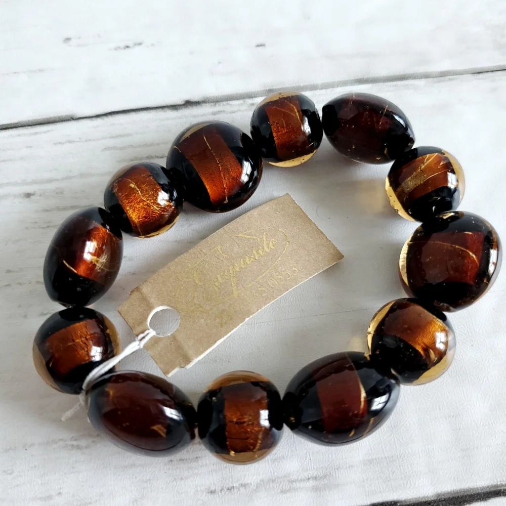 Exquisite Statement Bracelet, Heavy Amber Glass Beads, New With Tags